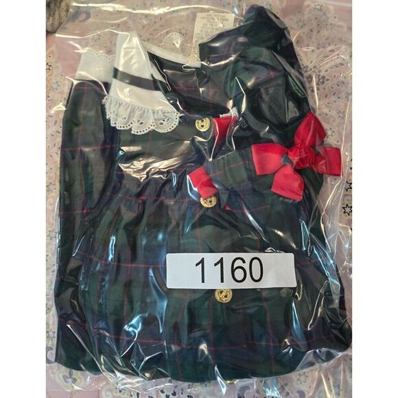 Vintage Good Lad Girls Green Plaid Dress Lace Collar & Matching Bonnet Holiday - Picture 7 of 7